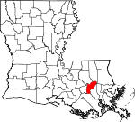 Map of Louisiana showing St. John Baptist Parish - Click on map for a greater detail.