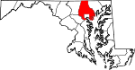 Map of Maryland showing Baltimore County - Click on map for a greater detail.