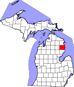 Map of Michigan showing Alcona County - Click on map for a greater detail.