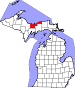 Map of Michigan showing Alger County - Click on map for a greater detail.