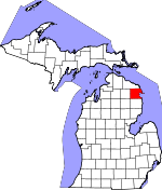 Map of Michigan showing Alpena County - Click on map for a greater detail.