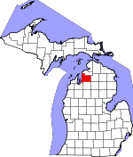 Map of Michigan showing Antrim County - Click on map for a greater detail.
