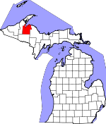 Map of Michigan showing Baraga County - Click on map for a greater detail.