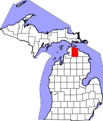 Map of Michigan showing Cheboygan County - Click on map for a greater detail.