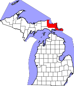 Map of Michigan showing Chippewa County - Click on map for a greater detail.