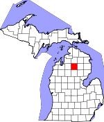 Map of Michigan showing Crawford County - Click on map for a greater detail.