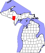 Map of Michigan showing Dickinson County - Click on map for a greater detail.