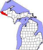 Map of Michigan showing Gogebic County - Click on map for a greater detail.