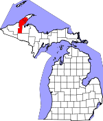 Map of Michigan showing Houghton County - Click on map for a greater detail.