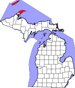 Map of Michigan showing Keweenaw County - Click on map for a greater detail.