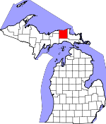 Map of Michigan showing Luce County - Click on map for a greater detail.