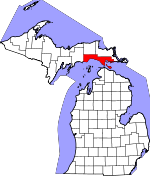 Map of Michigan showing Mackinac County - Click on map for a greater detail.