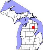 Map of Michigan showing Oscoda County - Click on map for a greater detail.