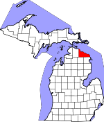 Map of Michigan showing Presque Isle County - Click on map for a greater detail.