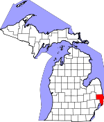Map of Michigan showing St. Clair County - Click on map for a greater detail.