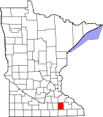 Map of Minnesota showing Dodge County - Click on map for a greater detail.