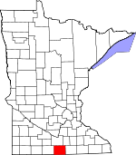 Map of Minnesota showing Faribault County - Click on map for a greater detail.