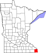 Map of Minnesota showing Houston County - Click on map for a greater detail.