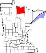 Map of Minnesota showing Koochiching County - Click on map for a greater detail.