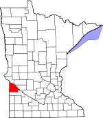 Map of Minnesota showing Lac Qui Parle County - Click on map for a greater detail.