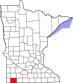 Map of Minnesota showing Nobles County - Click on map for a greater detail.