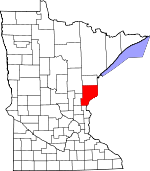 Map of Minnesota showing Pine County - Click on map for a greater detail.