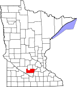 Map of Minnesota showing Sibley County - Click on map for a greater detail.