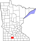 Map of Minnesota showing Watonwan County - Click on map for a greater detail.