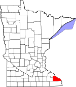Map of Minnesota showing Winona County - Click on map for a greater detail.