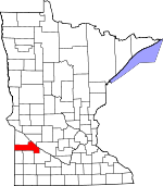 Map of Minnesota showing Yellow Medicine County - Click on map for a greater detail.