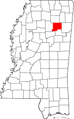 Map of Mississippi showing Chickasaw County - Click on map for a greater detail.