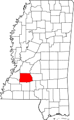 Map of Mississippi showing Copiah County - Click on map for a greater detail.