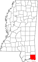 Map of Mississippi showing Jackson County - Click on map for a greater detail.