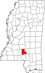 Map of Mississippi showing Jefferson Davis County - Click on map for a greater detail.