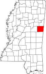 Map of Mississippi showing Noxubee County - Click on map for a greater detail.