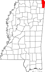 Map of Mississippi showing Tishomingo County - Click on map for a greater detail.