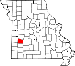 Map of Missouri showing Cedar County - Click on map for a greater detail.