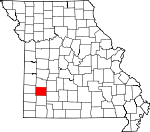 Map of Missouri showing Dade County - Click on map for a greater detail.