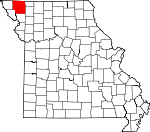 Map of Missouri showing Nodaway County - Click on map for a greater detail.