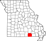 Map of Missouri showing Oregon County - Click on map for a greater detail.