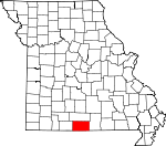 Map of Missouri showing Ozark County - Click on map for a greater detail.