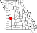 Map of Missouri showing St. Clair County - Click on map for a greater detail.