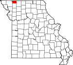 Map of Missouri showing Worth County - Click on map for a greater detail.