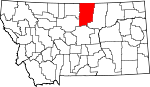 Map of Montana showing Blaine County - Click on map for a greater detail.