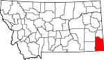 Map of Montana showing Carter County - Click on map for a greater detail.