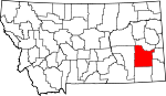 Map of Montana showing Custer County - Click on map for a greater detail.