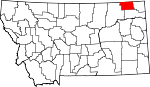 Map of Montana showing Daniels County - Click on map for a greater detail.