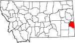 Map of Montana showing Fallon County - Click on map for a greater detail.