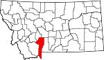 Map of Montana showing Gallatin County - Click on map for a greater detail.