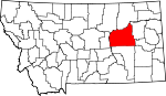 Map of Montana showing Garfield County - Click on map for a greater detail.